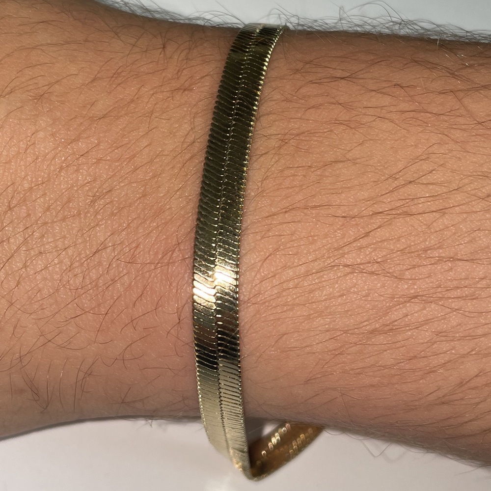 Solid 14K Yellow Gold Wide 8” Herringbone Men’s Women’s Unisex Vintage Bracelet